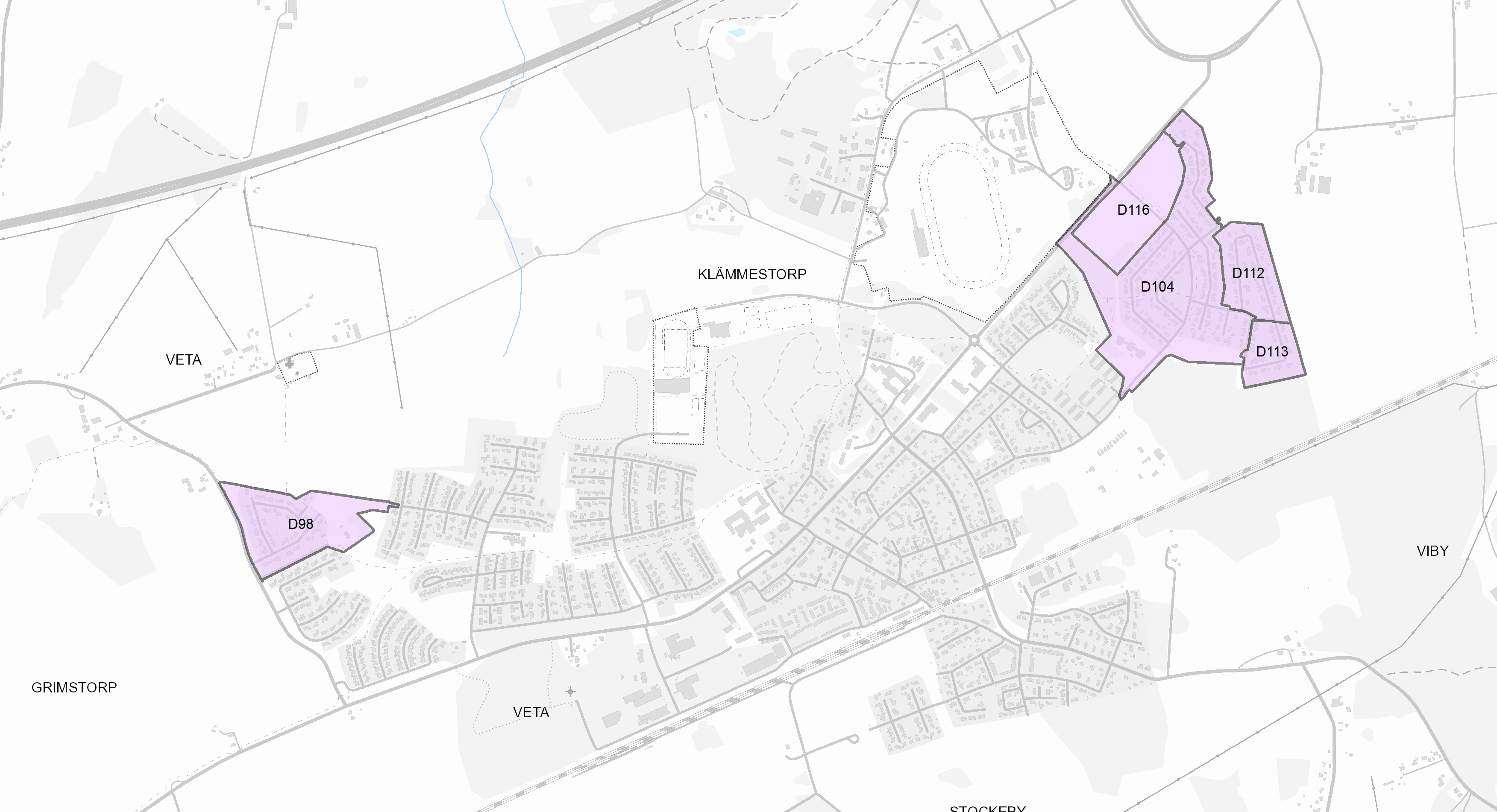 Översiktskarta över berörda planområden i Mantorp
