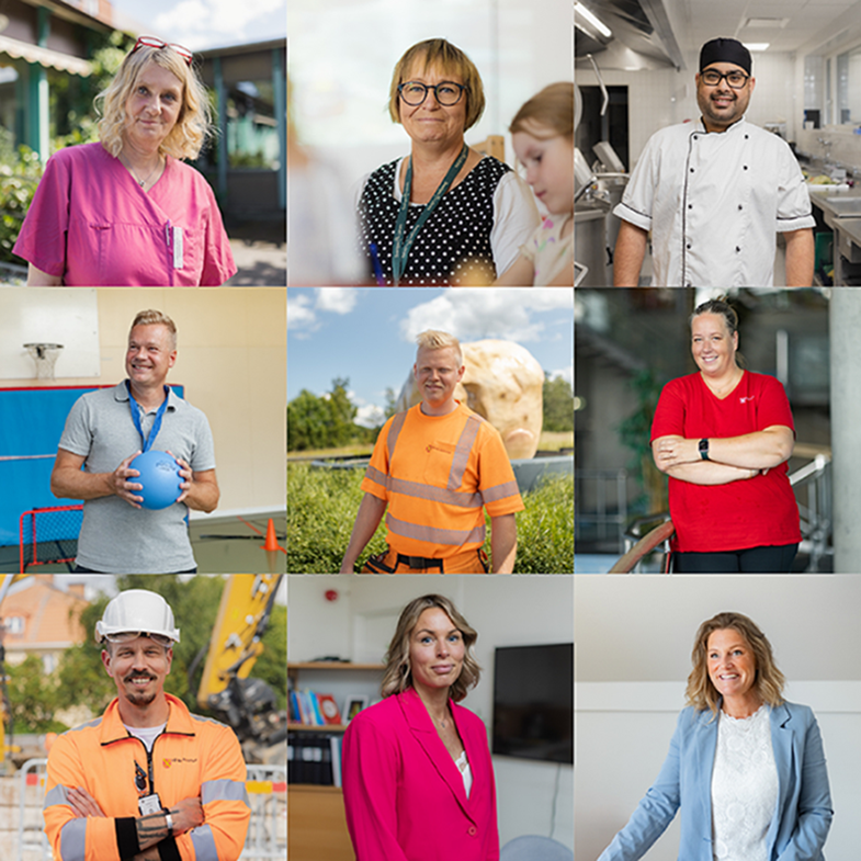 Ett kollage med sju människor som ler in i kameran. 