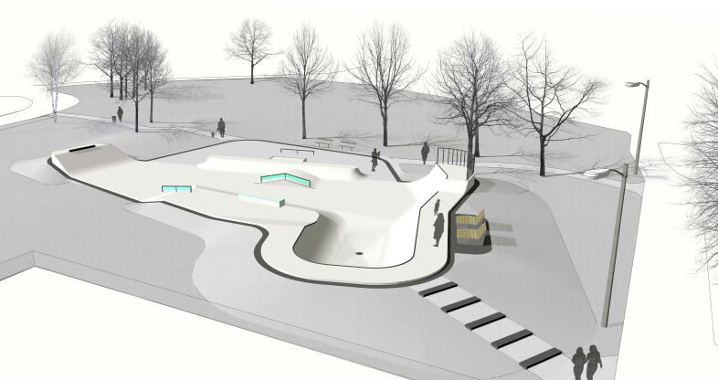 Illustration över skateparken i Mantorp