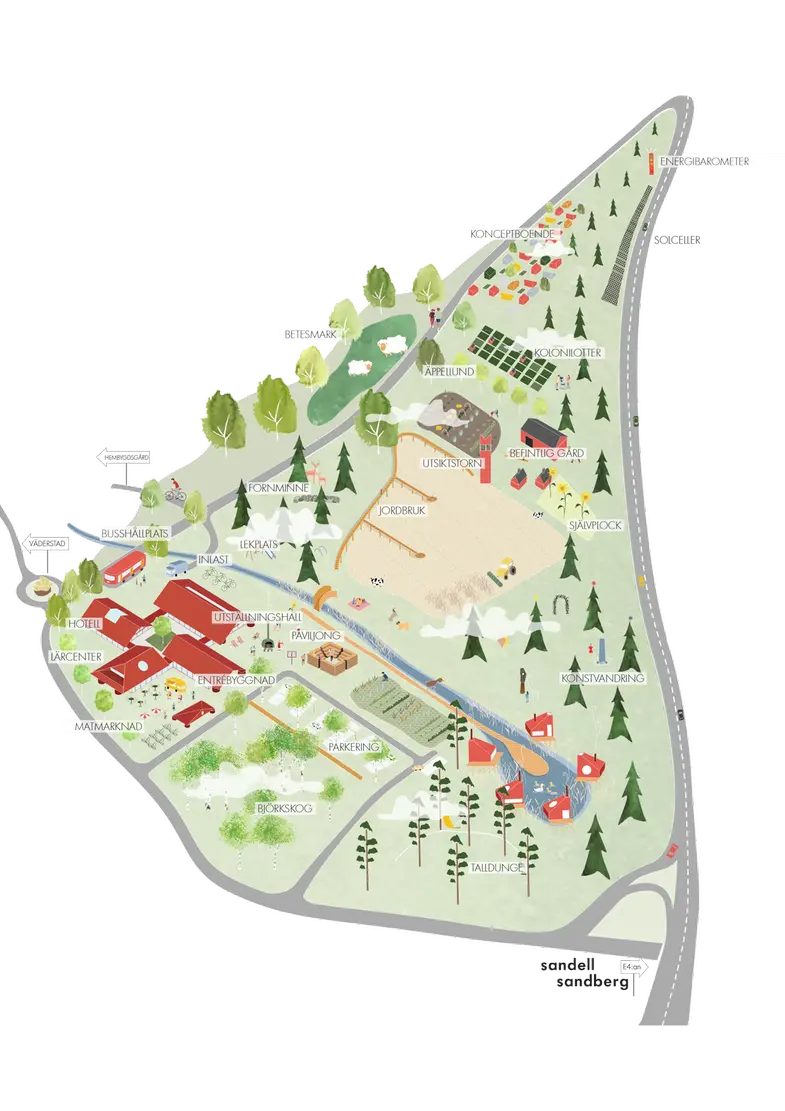 En översiktsbild på hur Upplevelsecentret för mat skulle kunna se ut. Illustration. 