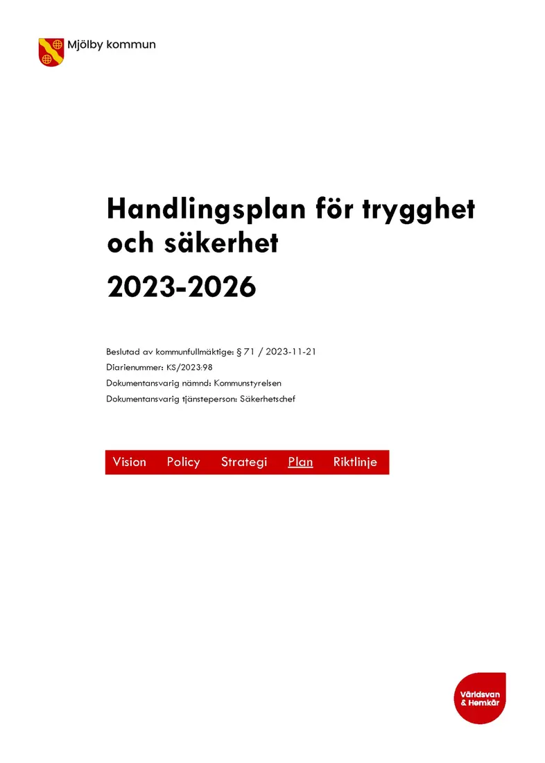 Framsida för ##Handlingsplan för trygghet och säkerhet 2023-2026##